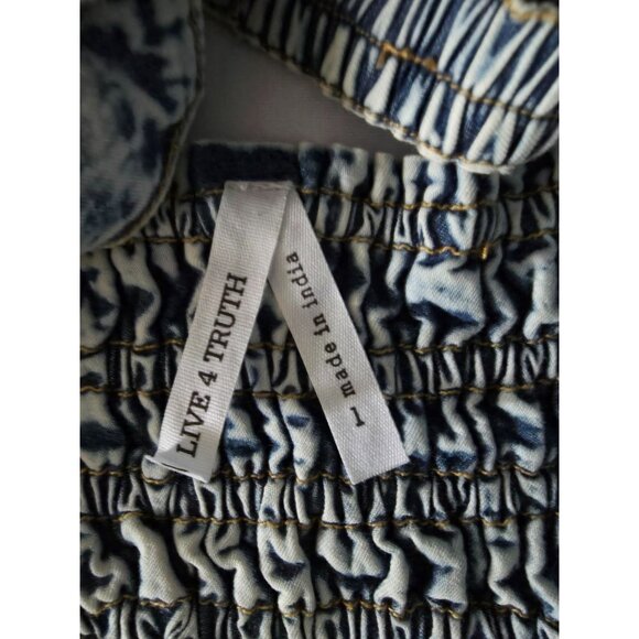 Live 4 Truth Stone Wash Shirred Back Button Front Denim Bralette Cropped Top L - Picture 6 of 12